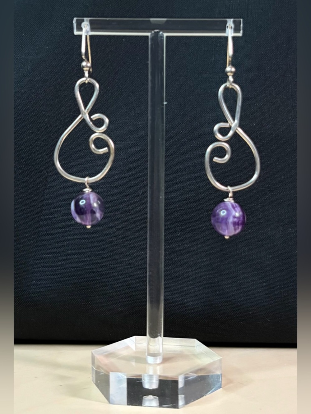Sterling Silver Amethyst Artisan Hand Crafted Dangle Earrings - Picture 2 of 8